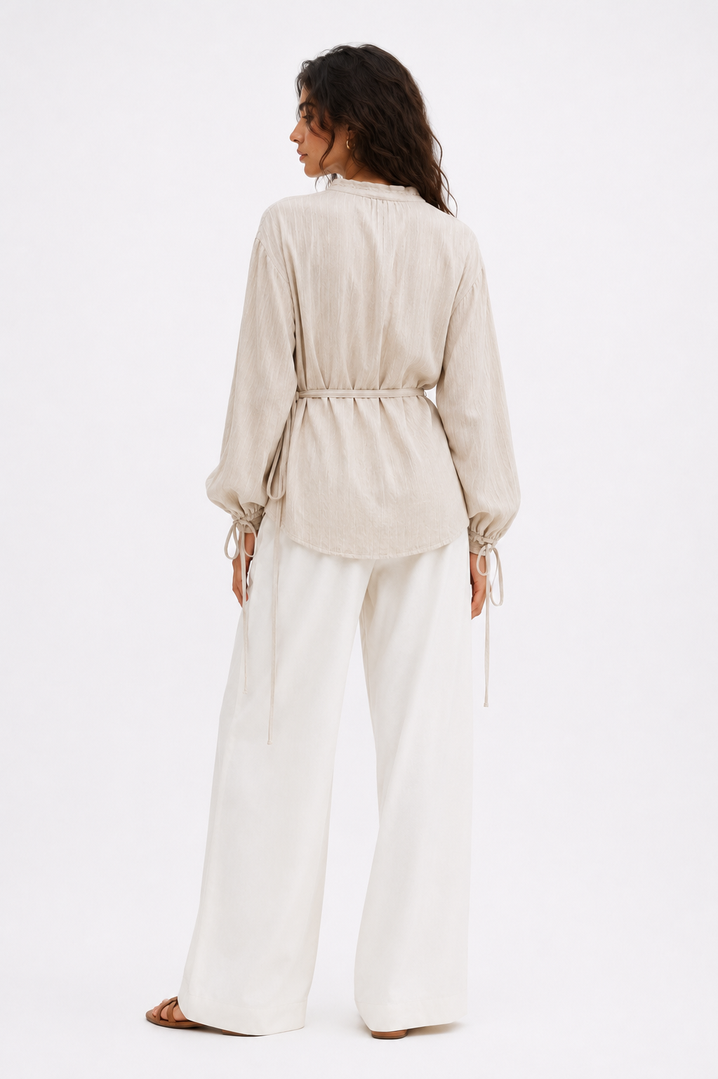 Linen Tie-Waist Blouse - Beige