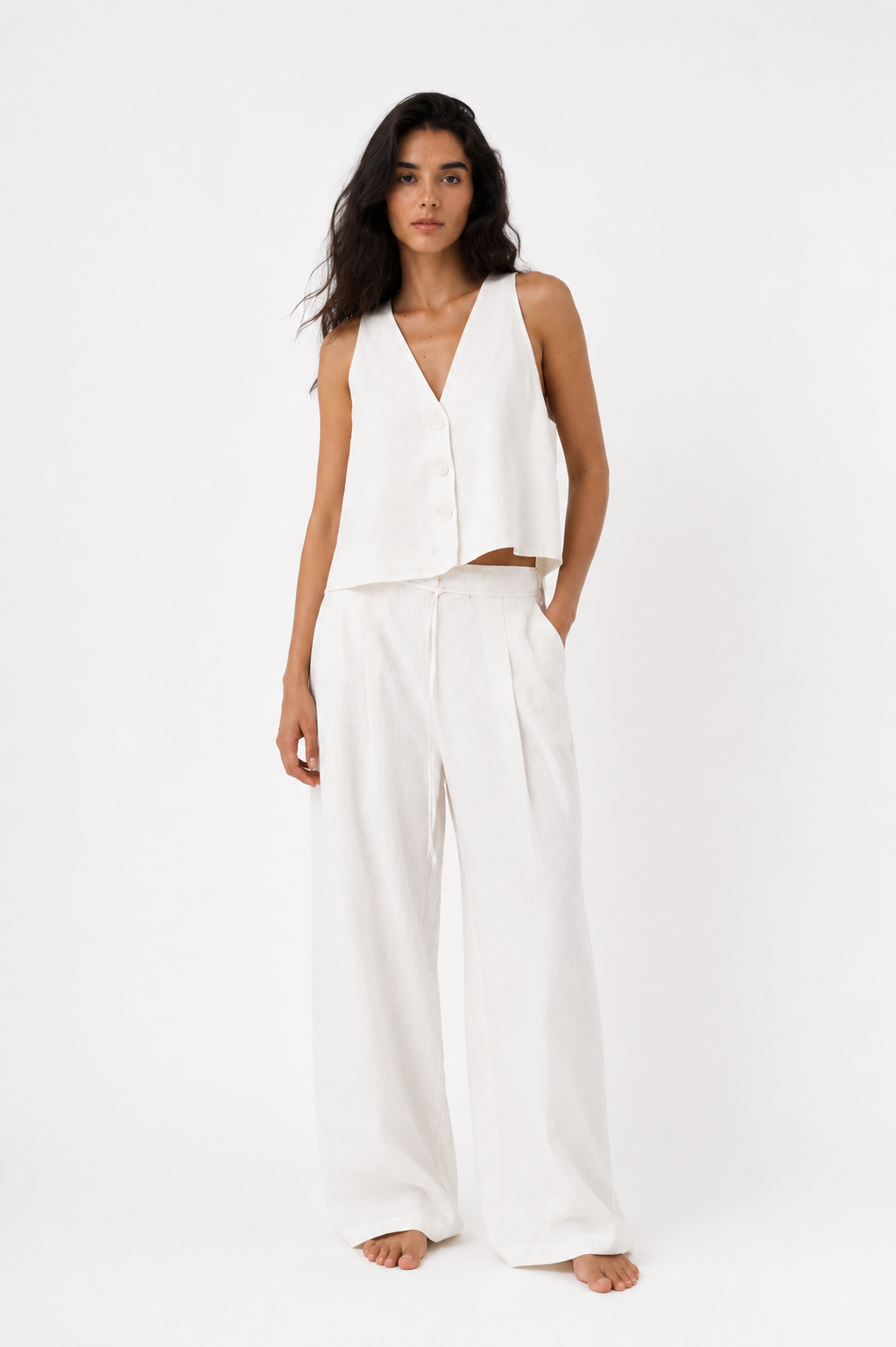 Linen Vest - OFF WHITE