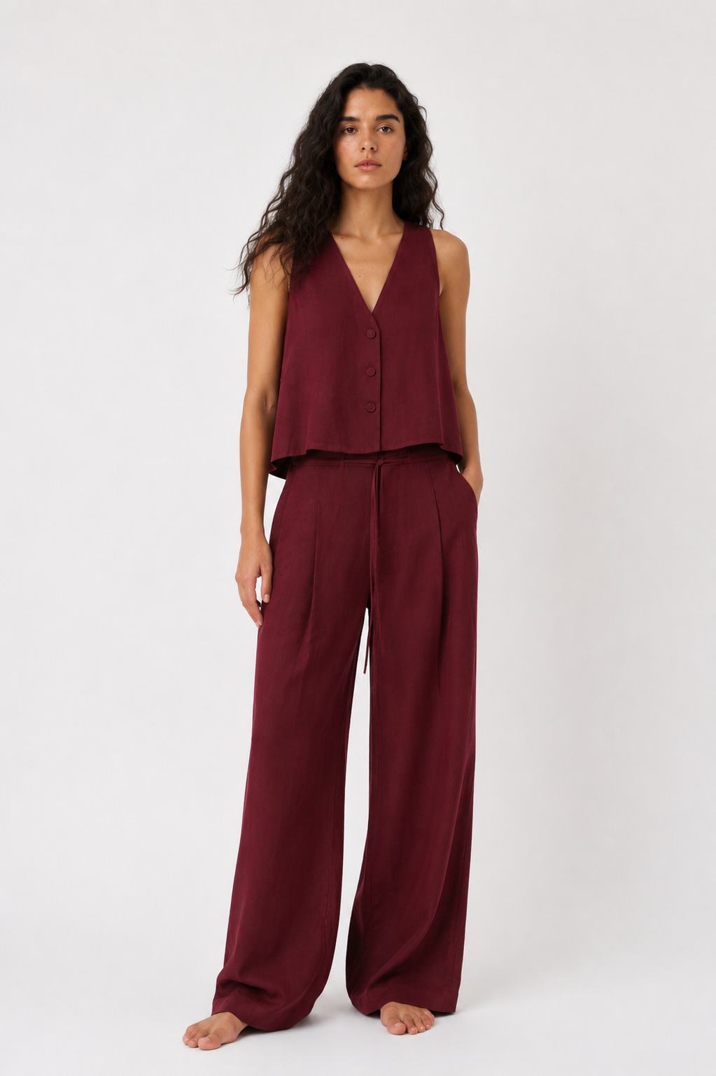 Linen Vest - Burgundy