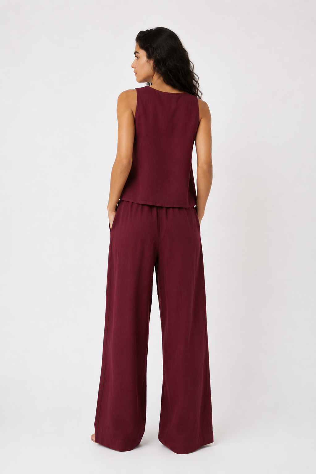 Linen Vest - Burgundy